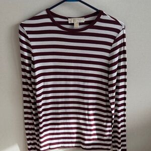 Michael Kors Burgundy and White Striped Long Sleeve Top